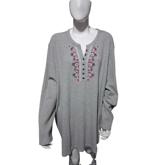 Woman Within Plus Size 3X Embroidered Floral Thermal Casual Cozycore Henley Top - Picture 10 of 12